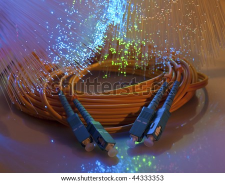 network fiber optics  closeup with fiber optical background see more in my portfolio
