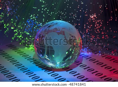 computer data concept with earth globe against fiber optic background