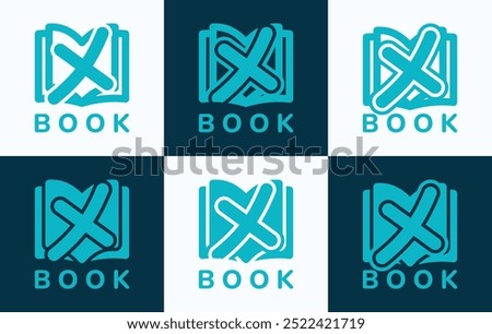 Set of letter X book logo. This logo combines letters and book shapes. Perfect for education, schools, tutoring and the likes.