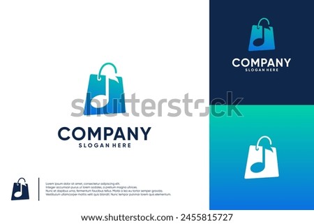 Music shopping bag, logo with combination of shopping bag and music tone, for music shopping site, logo design vector.