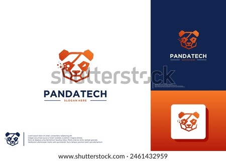 panda technology, with animal concept, connection power, logo design template.