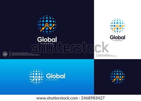 global financial statistics, digital economy growth, virtual world, logo design illustration.