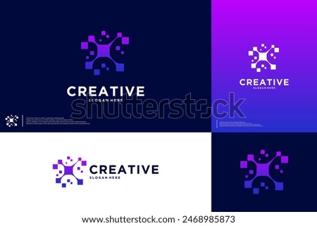 pixel splash, digital technology, smart future, logo design concept