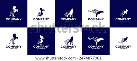 collection of logos with technology and animals, network connections, digital services, logo design templates.