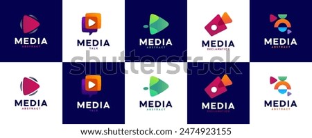 play button logo set, digital broadcasting technology, program, logo design illustration.