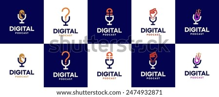 collection of podcast logos with minimalist themes, dialog, communication, ask, logo design template.