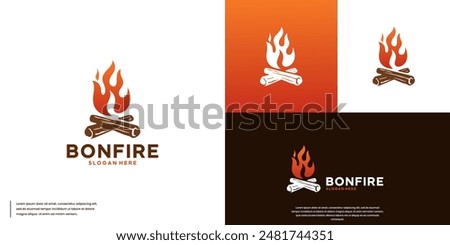 wood and fire , campfire , camping , logo design template.