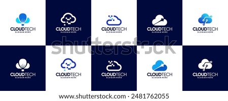 a collection of cloud logos with the concept of digital technology, data storage, logo design illustration.