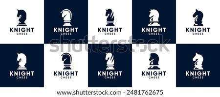 collection of chess horse logo, knight, strategy, logo design illustration.