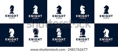 black horse knight logo collection, chess game, competition strategy, logo graphic design.