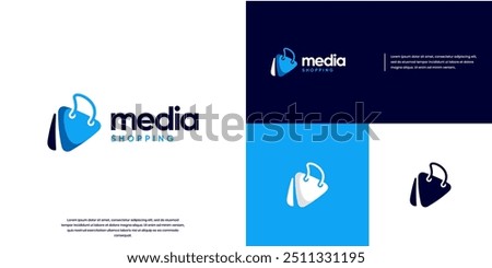 shopping media logo, store broadcast, marketing, play button and shopping bag concept, graphic design template.