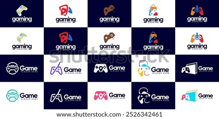 collection of game console logos, joysticks, activities, entertainment, graphic design templates.