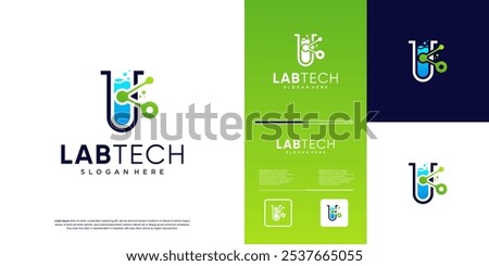 lab logo analysis, technology digital symbols, chemicals, graphic template illustration.