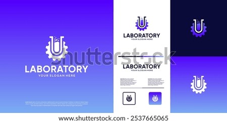 lab and gear, analysis, research, mechanical symbols, vector graphic illustration.