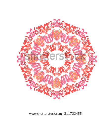 Calligraphy Watercolor Mandala Design isolated on white background. Geometric Mandala Design. Circle lace ornament, round ornamental geometric doily pattern.