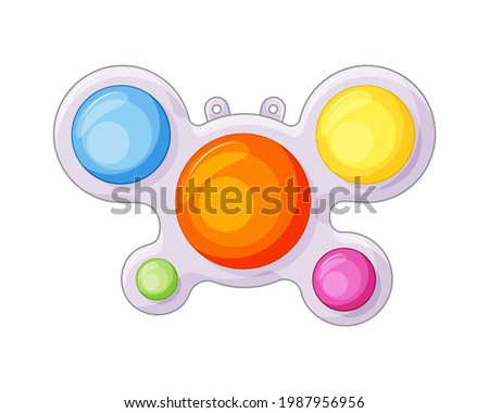 Simple Dimple antistress toy keychain on white background. 3 color. Antistress toys fidget sensory pop it and simple dimple in hand. icon. Vector illustration.