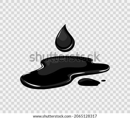 Oil puddle. Spill of black liquid with a drop. Vector cartoon illustration isolated background. Foto stock © 