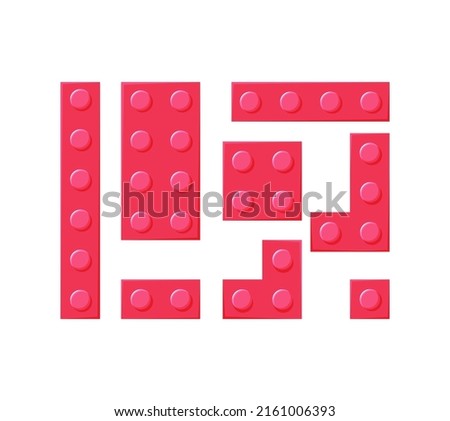 Block plastic toys of different size and shape set. Red constructor details. Vector cartoon illustration.