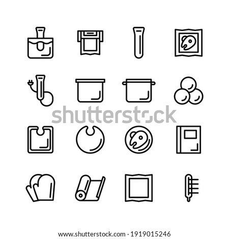 Vector set of outline icons - vacuum sealer, bags, rolls, cooker container, precision cooker. Sous-Vide Slow Cooking Technology.