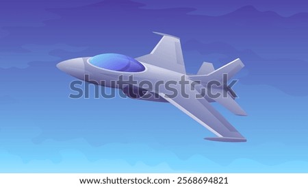 Modern realistic gray army fighter jet flying on blue sky background. Military supersonic warplane.