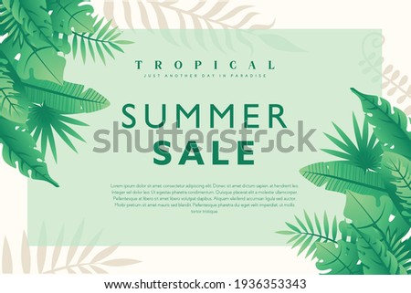 summer sale tropical background vector illustration, Exotic tropical leaves frame Lovely natural frame with tropical