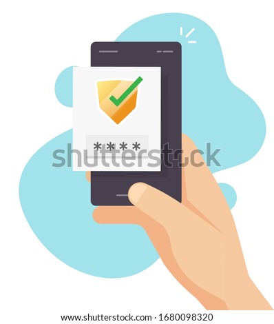 Login password verification code push message or sms for 2fa authentication with shield icon in mobile phone or smartphone screen vector flat cartoon modern design, two factor or multi factor idea 