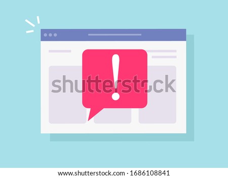 Online scam important caution message notice on website or internet web browser with fraud digital warning alert attack vector flat, insecure network data or cyber phishing risk concept notification