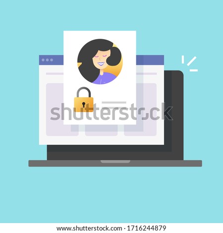 Personal profile password secure account access denied online or web digital internet private authentication technology vector flat cartoon, computer laptop blocked or protected user info icon