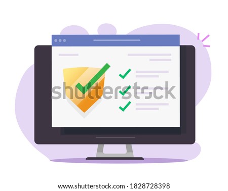 Security verification check digital online on computer pc web software, internet website virus attack protection in browser, secure safety guard technology, fraud spy test scan pc checklist