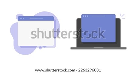 Browser laptop window blank icon vector graphic illustrated, internet web website page flat screen frame copy space design, webpage on computer pc isolated mockup image