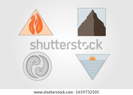 Four elements astrology set. Fire, water, air, earth. Vector isolating flat illustration EPS10