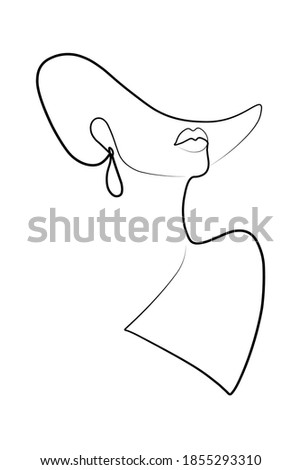 Woman in hat fashion line drawing, black and white illustration. Hand drawn vector element for fashion shop banner, logo, flyer, web design, advertisement