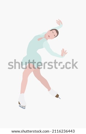 Abstract trendy cartoon illustration of female figure skater, ina bauer, ice skating. Hand drawn vector elements isolated on white background for flyer, banner, poster