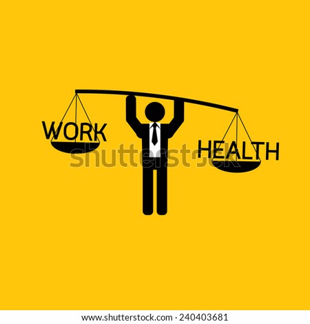 Work and health icon: businessman carry health more than work  : business concept on yellow background vector