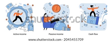 Passive income, making money, active income, cash flow. Receiving profit. Idea of business success and financial growth. Commerce activity progress and increasing incomes. investment, rental activity