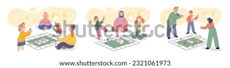 Game together. Family fun. Friendship time. Vector illustration. Playing games with friends brings out competitive yet lighthearted spirit Family game nights filled with laughter, friendly banter, and