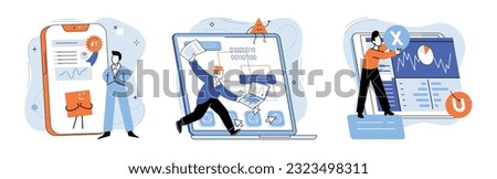 Application testing metaphor. Vector illustration. Software testing, cleaner that sweeps potential bugs off software floor Application testing, safety check ensuring glitch-free user experiences