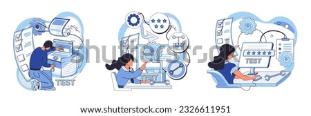 Application testing metaphor. Vector illustration. Software testing, examination that scrutinizes every line of code Application testing, scale to measure softwares performance App test, boot camp