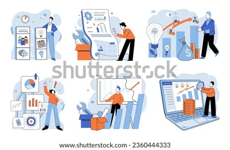 Business development. Vector illustration. Gender diversity in leadership positions promotes inclusivity and innovation Group discussions often lead to innovative solutions and ideas Finance experts