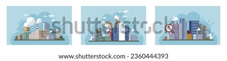 Industrial pollution. Dirty waste. Environmental pollution. Vector illustration. Industrial pollution is leading to air, water, and soil contamination Factory emitting smoke is common sight