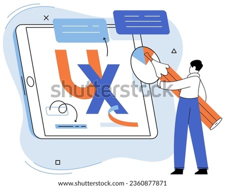 User experience design. Vector illustration. User interface, stage on which software interacts with its users UX UI design, keystone of any successful software journey User experience design, strategy