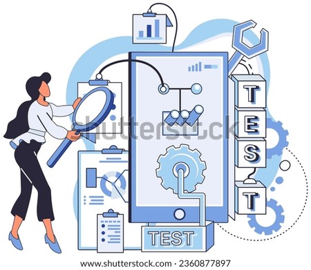 Application testing metaphor. Vector illustration. Application testing, crucible where coding errors are uncovered and rectified App test, sandbox for validating apps functionality Software testing