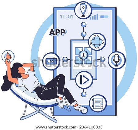 Application testing metaphor. Vector illustration. Software testing, cleaner that sweeps potential bugs off software floor Application testing, safety check ensuring glitch-free user experiences