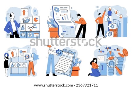 Business development. Vector illustration. Business Concept illustrations inspire creativity and innovation Men and women collaborate to drive business growth and success Diverse groups bring fresh