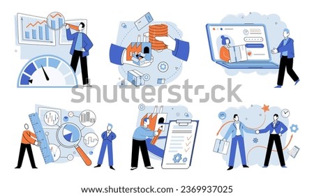 Key metrics. Vector illustration. The report includes key metrics indicate marketing success Financial metrics are essential for evaluating financial performance and profitability Statistics play