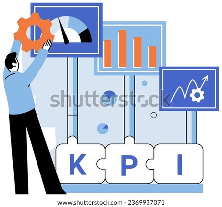 Key metrics. Vector illustration. Analysis key metrics helps identify areas for improvement The key metrics concept focuses on measuring and improving performance Data-driven decisions are made based