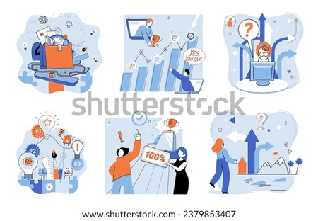 Business solution vector illustration. The business solution concept highlights importance finding effective answers and solutions Ambitious individuals in business strive to overcome challenges