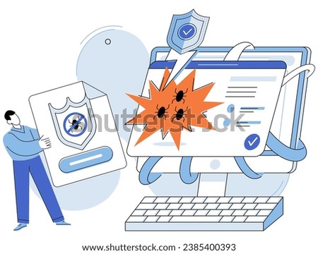 Malware spyware virus. Vector illustration. An attack by trojccompromise security system Effective protection software is essential for defending against malware and spyware The danger hackers