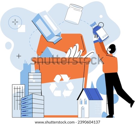 Waste recycling. Vector illustration. Saving environment through recycling is crucial step towards sustainable future The destruction caused by unsustainable waste practices must be addressed
