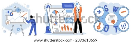 Analysis tool. Business intelligence. Vector illustration Graphs and charts help visualize dattrends and relationships Development new technologies drives business growth Marketing strategies